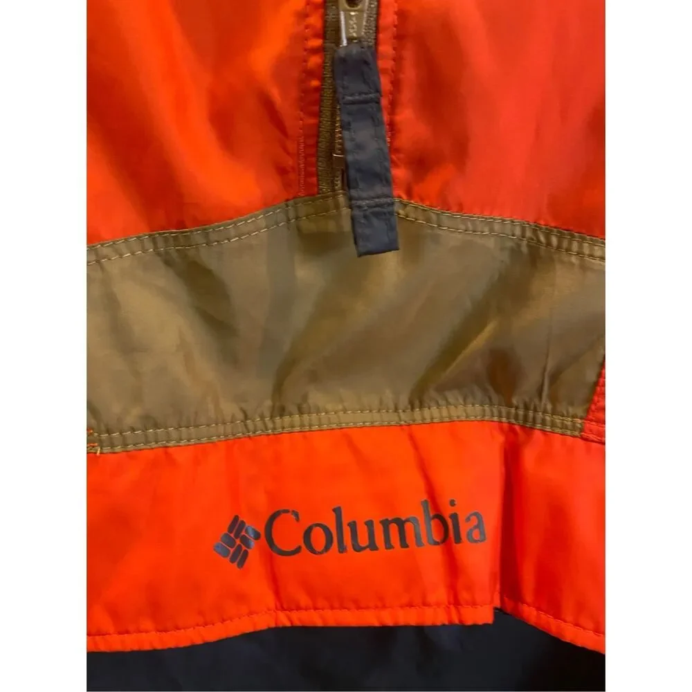 Columbia Navy/Red Orange/Tan Windbreaker 1/4 Zip Hooded Pullover women’s SZ smal
